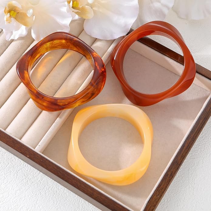 FAXHION Chunky Resin Acrylic Bangle Bracelets for Women, Colorful Wide Geometric Bangles Set, Statement Stackable Bracelet Jewelry Gift