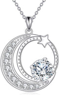 Moissanite Necklace for Women 925 Sterling Silver Eternal Pendant 1ct Lab Diamond Necklace Jewelry Gifts for Wife Girlfriend Mom