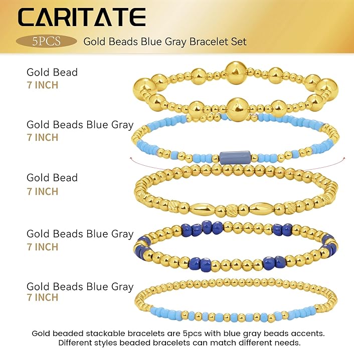 Gold Bracelets for Women Waterproof, 14K Gold Plated Beaded Cross Bracelets Set,Boho Stretch Bracelets Stackable Jewelry for Women Teenage Girls Jewelry Christmas Gifts