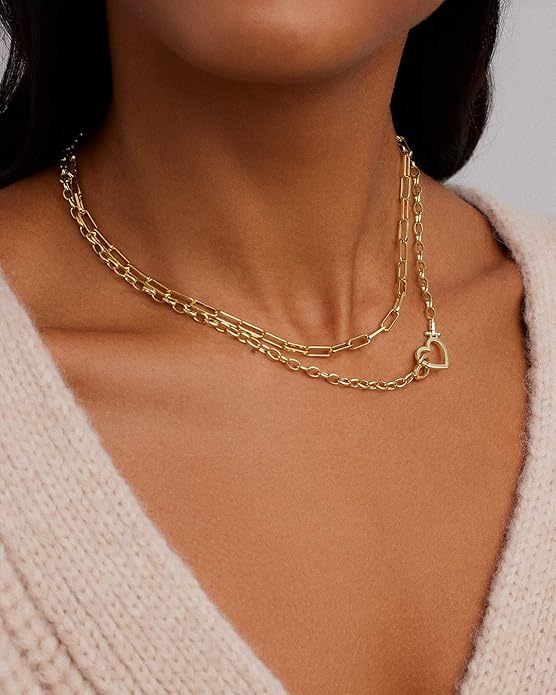 gorjana - Parker Heart Necklace 16 1/2 or 17 inches - 18K Gold Plated - Cable Chain, Interlocking Double Open Hearts - Gifting Necklace to Loved One - Stylish Gift Packaging - Unique Heart Hinge Closure