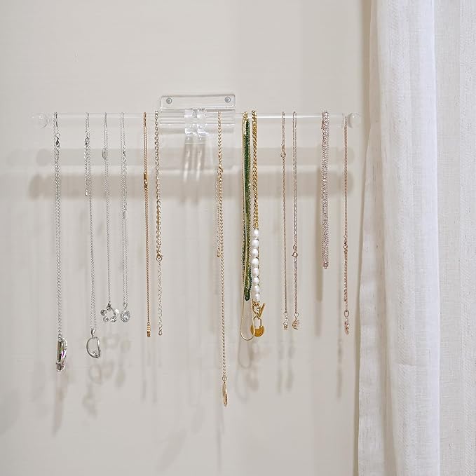 MOOCA 2 Pcs Set 2 Way Acrylic Slatwall Accessories Display & Wall-Mounted Jewelry Showcase for Dangling Jewelry Collection, Featuring Acrylic Bracelet Holder and Necklace Display