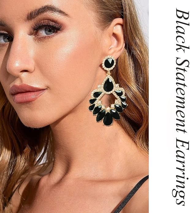 Fashion Rhinestone Statement Drop Dangle Earrings Large Colorful Crystal Chandelier Earrings for Women Bridal Wedding Party Prom