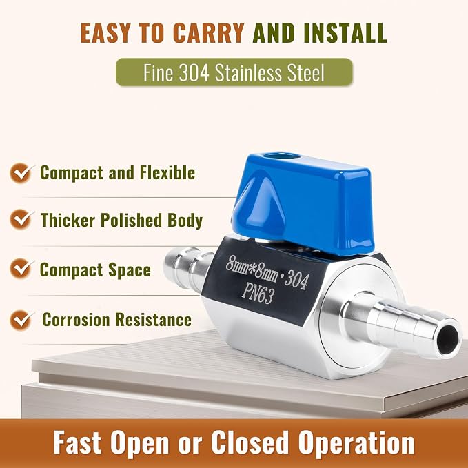 2Pack 1/2" Hose ID Barb Mini Ball Valve, 304 Stainless Steel Small Shut Off - Image 3