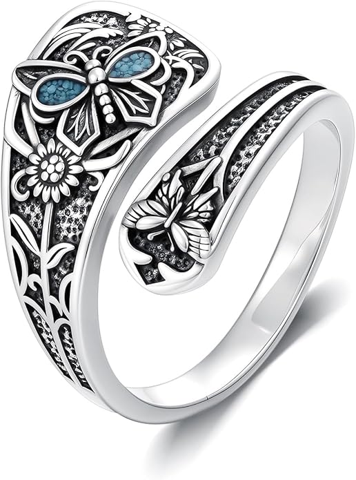 Spoon Ring for Women S925 Sterling Silver Dragonfly Ring Adjustable Thumb Rings Jesus Fish Rings Spoon Jewelry for Brithday Christmas