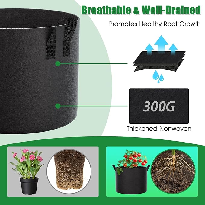 10 Gallon Grow Bags 8 Pack – 300G Thickened Fabric Plant Pots - Image 3