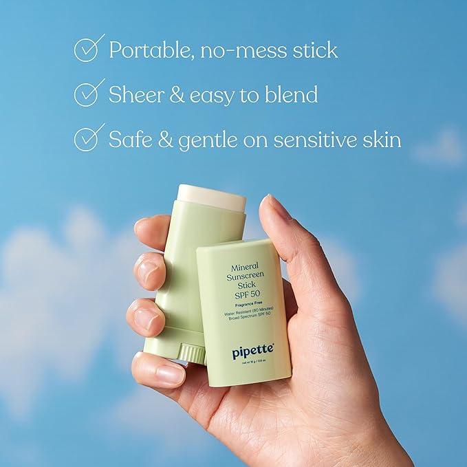 Pipette Baby Mineral Sunscreen Stick SPF 50, Broad Spectrum Sunblock with Non-Nano Zinc Oxide, Water Resistant UVB/UVA Sun Protection for Kids & Sensitive Skin, Perfect for Travel, 0.6 oz