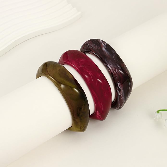 Chunky Resin Bracelet for Women Vintage Tortoiseshell Resin Bangle Bracelets Set Wide Acetate Wristband Acrylic Bracelet Statement Jewelry