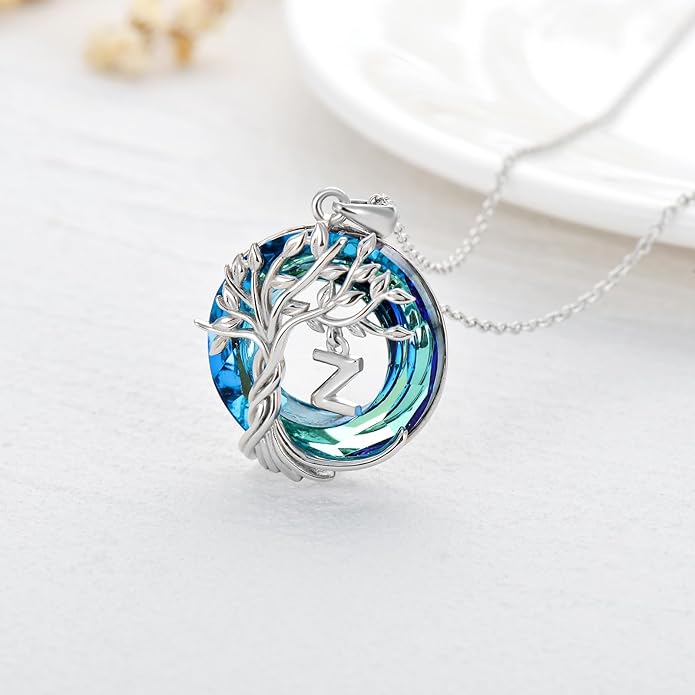 TOUPOP Gifts for Women Tree of Life Necklace 925 Sterling Silver Initial Pendant Family Tree Crystal Jewelry Valentine's Day Birthday Gifts for Her Mom Wife Girlfriend Daughter