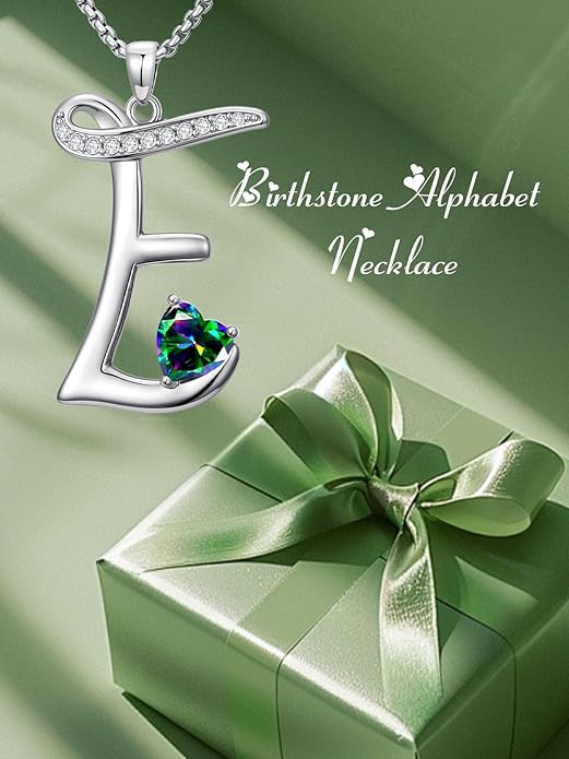 Valentines Day Gifts for Women Alphabet A to Z Initial Birthstone Pendant Necklaces for Women - 18k White Gold Plated Personalized Name Jewelry Valentine Mothers Day Birthday Gifts for Women Her Girlfriend