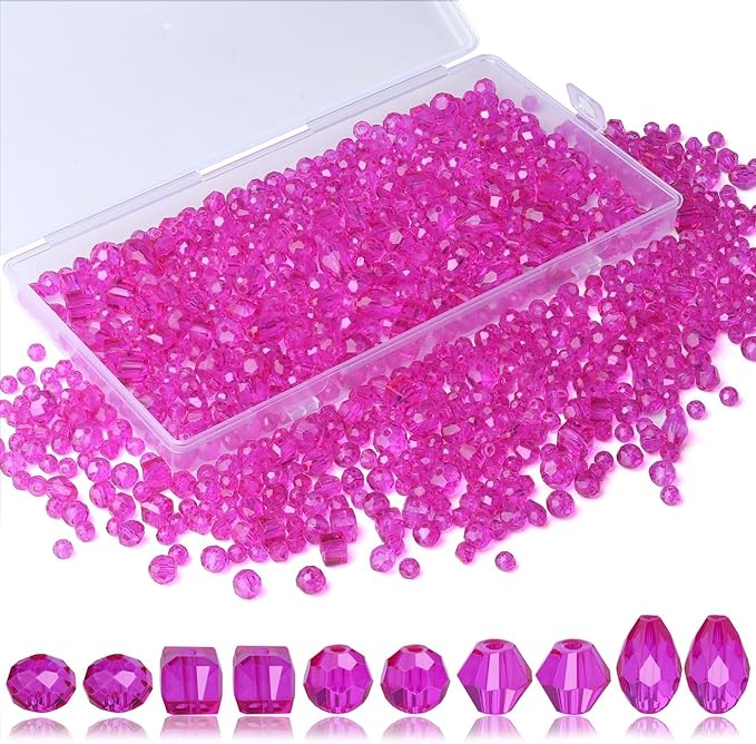 LAIDANLA 800PCS Glass Beads Rose Red Color Crystal Beads Assorted Crystal Beads with Container Box for DIY Necklace Bracelet Earring Jewelry Making