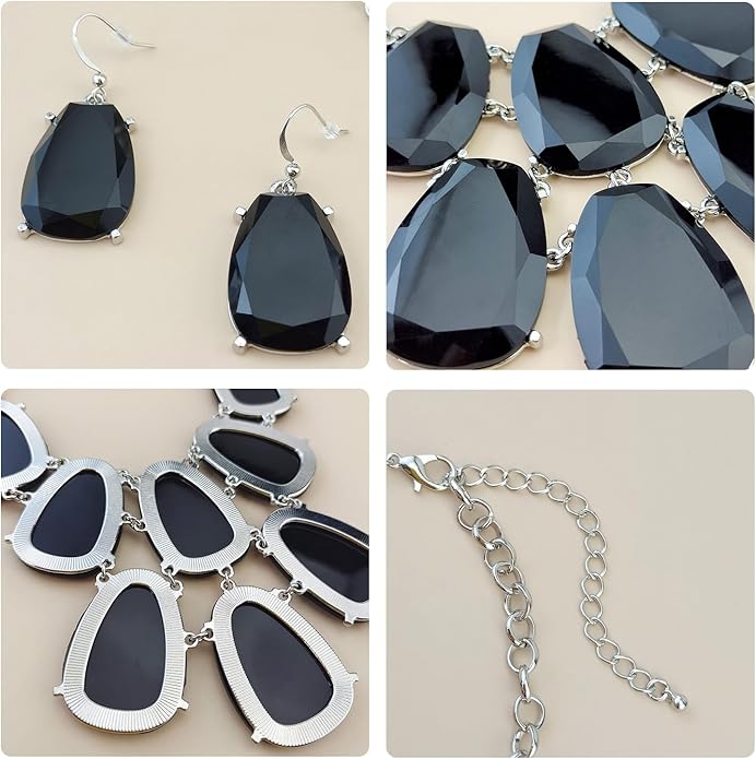 Firstmeet Chunky Bubble Statement Collar Necklace with Earrings for Women
