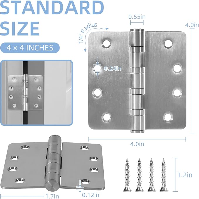 6 Pack Heavy Duty Door Hinges, 4 Inch Ball Bearing Door Hinges Stainless Steel - Image 3