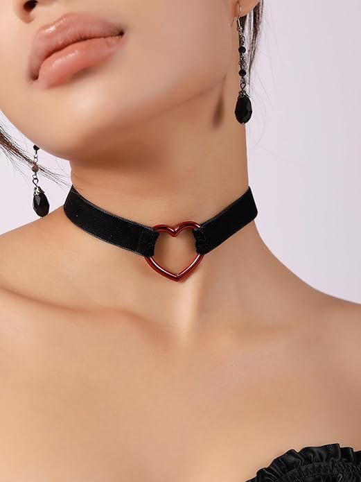 Sacina Black Velvet Heart Choker Necklace, Black Choker, Gothic Goth Vintage Necklace, Valentine Gift, Christmas Jewelry Gift For Women