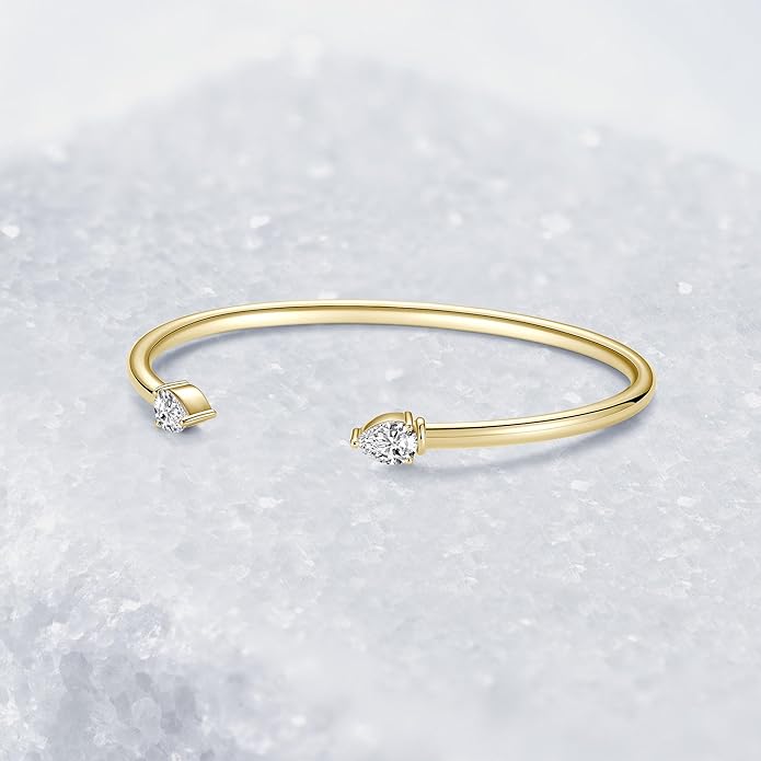 Pear Moissanite Cuff Bangle for Women, 1.6cttw D Color 5x7mm Pear Cut Moissanite, 925 Sterling Silver Dainty Bridal Cuff Bracelet, Fashion Wedding Jewelry for Her