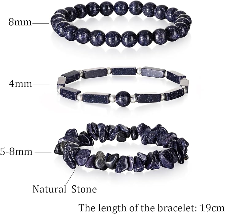 3Pcs Natural Stone Bracelets for Women 8mm Crystal Beaded Bracelets Handmade Stretch Bracelet Healing Crystal Jewelry for Women