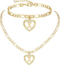 YANODA Gold Initial Pendant Necklace Anklet Bracelet for Women 14K Gold Plated Figaro Chain Letter Initial Heart Necklace Anklets Alphabet Foot Jewelry Personalized Jewelry for Women