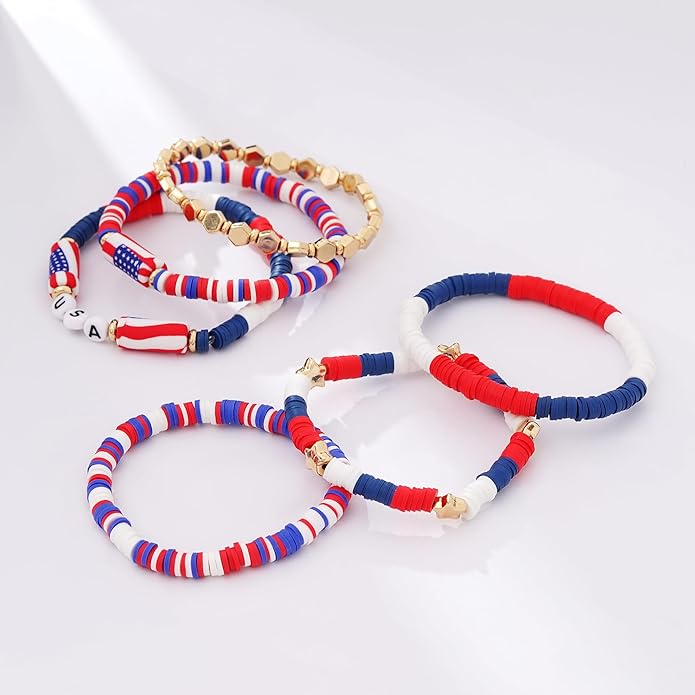 GOOJIDS Surfer Heishi Clay Bead Bracelets for Women Bohemian Stackable Gold Plated Beaded Stretch Bracelets Elastic Layering Friendship Bracelets Set Boho Jewelry