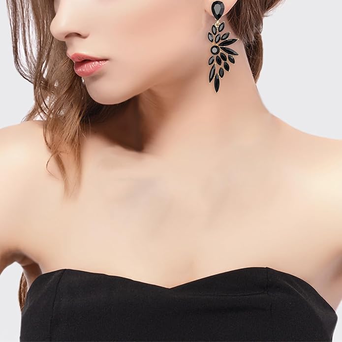BriLove Women's Wedding Bridal Crystal Teardrop Multi Marquise Cluster Bling Dangle Earrings