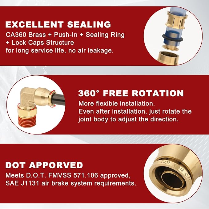 90° Swivel Male Elbow, 1/2" Tube x 1/2" NPT, DOT Approved 5PCS | - Image 4