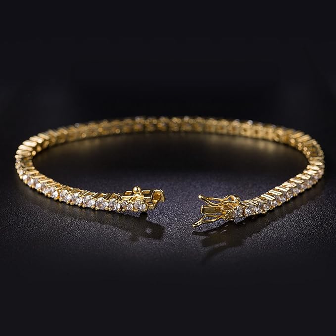 Gemsme 18K Gold Plated 3.0 Cubic Zirconia Classic Tennis Bracelet for Women and Men 8.5 Inch