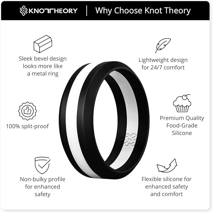 Knot Theory Striped Silicone Ring for Men and Women – Black, Grey, Red, Blue, Orange, Yellow, Purple