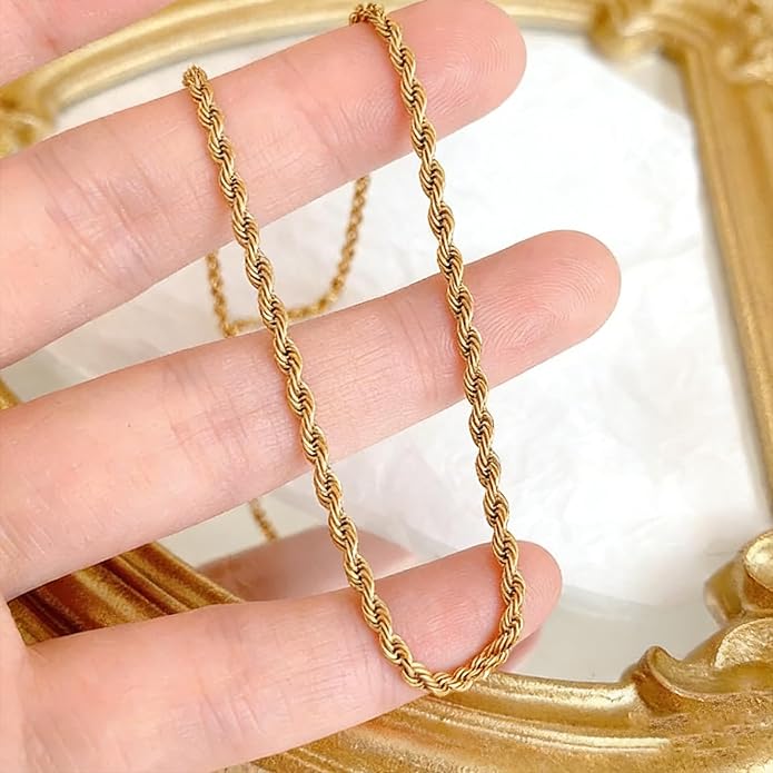 Fashion Necklace, White Gold and 18K Gold Plated Necklaces, Snake Chain, Rope Chain.Best Gift for Woman(16-18in)