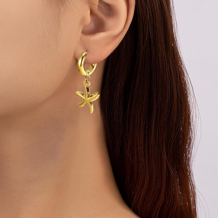 Seashell Starfish Earrings Beach Jewelry for Women Pearl Drop Shell Earrings Ocean Beachy Fashion Accessories Womens Summer Outfits 2026 Tropical Vacation Outfits Beach Vacation Clothes Dresses