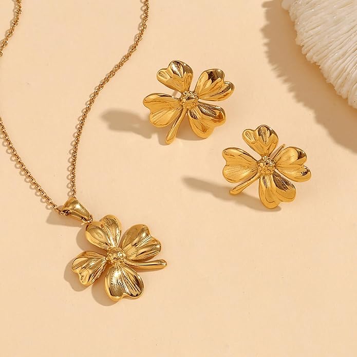 Gold Flower Statement Earrings for Women, Large Chunky Bohomian Summer Beach Floral Earring, Irregular Bold Exaggerated Earrings