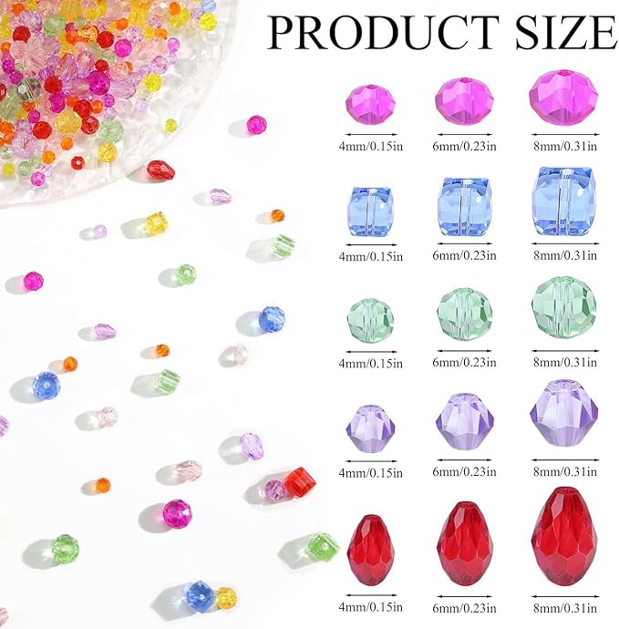 LAIDANLA 800PCS Glass Beads Mixed Color Crystal Beads Assorted Crystal Beads with Container Box for DIY Necklace Bracelet Earring Jewelry Making