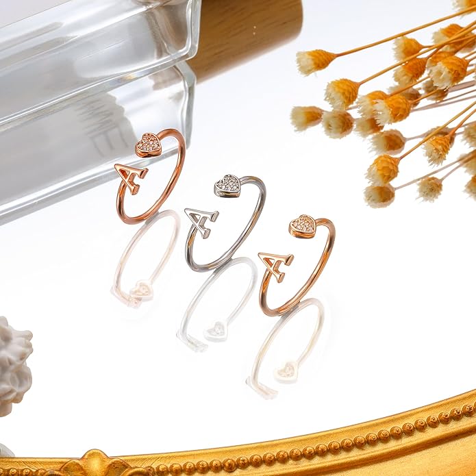 Valentines Day Gift Initial Rings for Teen Girls - S925 Heart Sterling Silver Rings for Teen Girls | 14K Gold/Rose Gold/Sterling Silver Plated Ring for Girls Kids Women Ring for Teenager Girls Gifts Adjustable, No Tarnish, Hypoallergenic