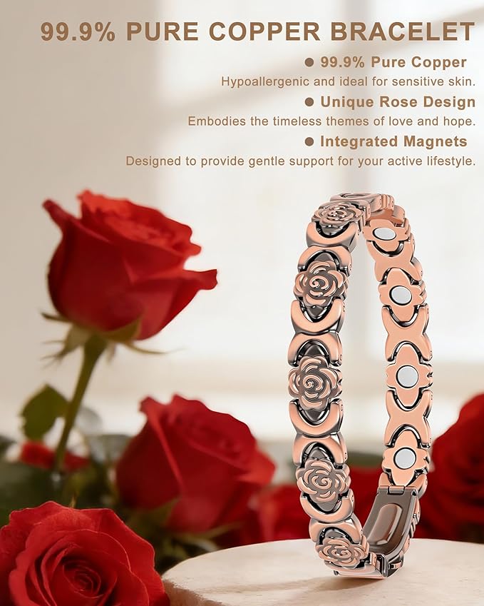 Copper Bracelets for Women, 99.99% Pure Copper Magnetic Bracelet, 3800 Gauss, Adjustable Sizing, Women's Bracelets With Built-in Magnets, Gift Packaging, Fashion Jewelry Gift.