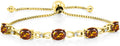 Gem Stone King 7X5MM Oval Cut Gemstone Birthstone and Accent Lab Grown Diamond Tennis Bracelet For Women In 18K Yellow Gold Plated Silver | Adjustable Bolo Bracelet For Women | Easy-On Easy-Off