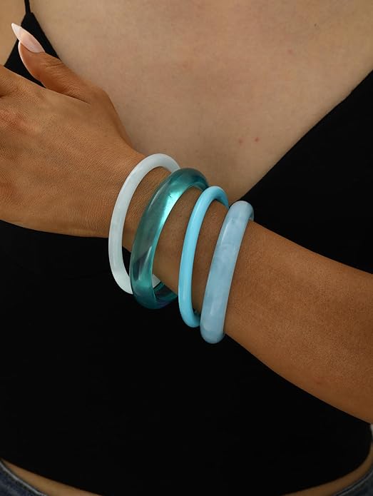 ÌF ME Acrylic Bangles Bracelets for Women, Irregular Acrylic Resin Chunky Bracelets Geometric Fashions Thick Statement bangle Set