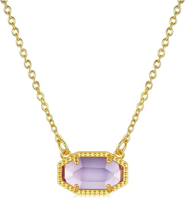 Birthstone Necklace for Women 14K Gold Plated Dainty Pendant Teen Trendy Stuff Jewelry Gift Chain 17+3 Inch