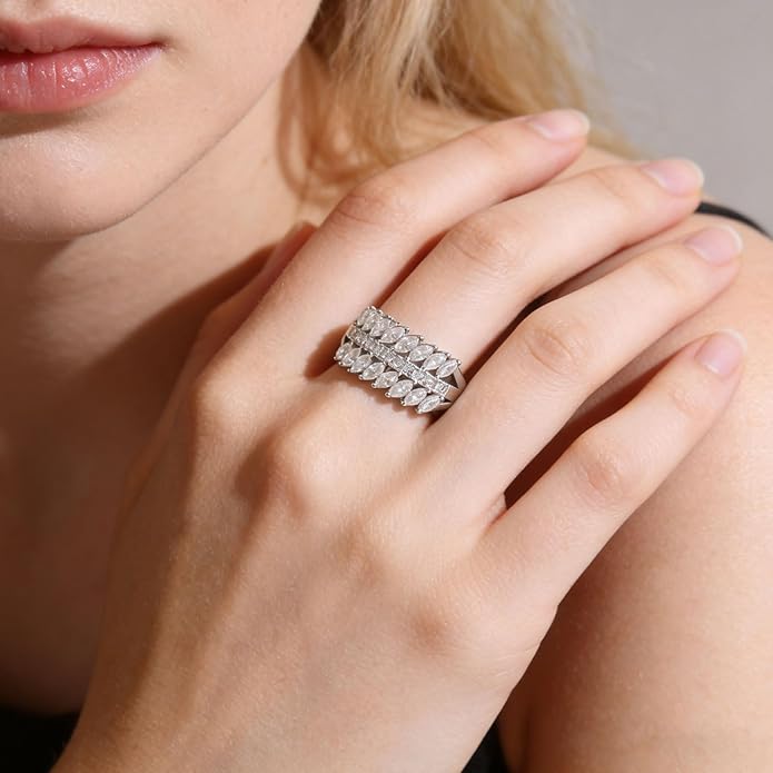 D Color VVS1 Moissanite Rings for Women 925 Sterling Silver Wedding Bands Marquise Eternity Rings Stackable Promise Size 5-10