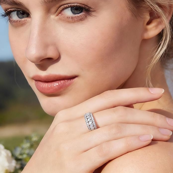 D Color VVS1 Moissanite Rings for Women 925 Sterling Silver Wedding Bands Marquise Eternity Rings Stackable Promise Size 5-10