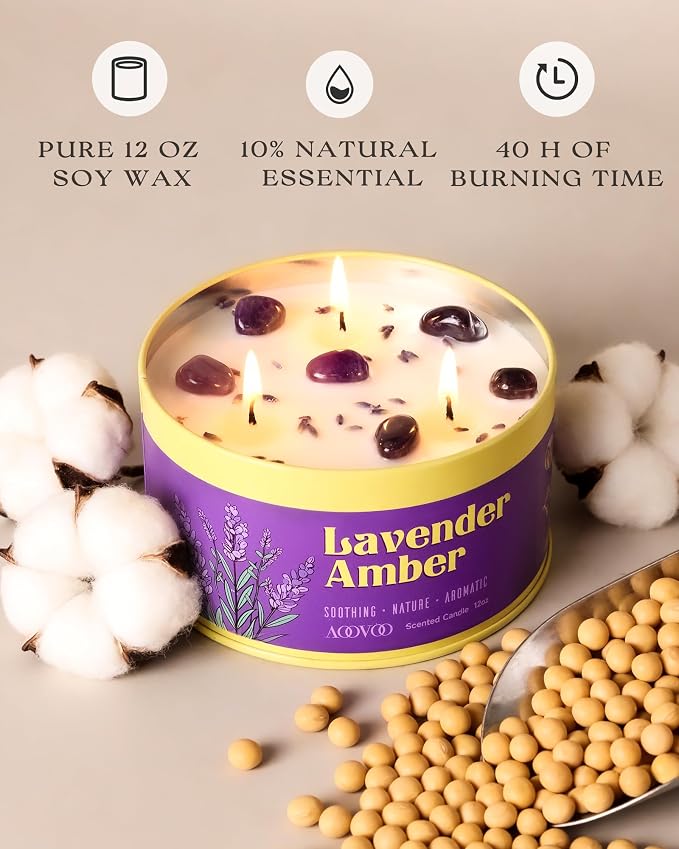 AOOVOO Lavender Candle for Relax - 12oz Large Scented Candle - Image 3