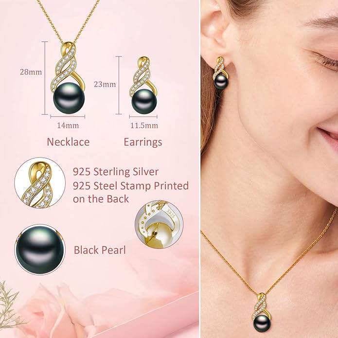 Gifts for Women-Pearl Necklace and Earring Set -925 Sterling Silver Jewelry Set- Birthday Valentines Day Anniversary or Christmas Gifts for Wife
