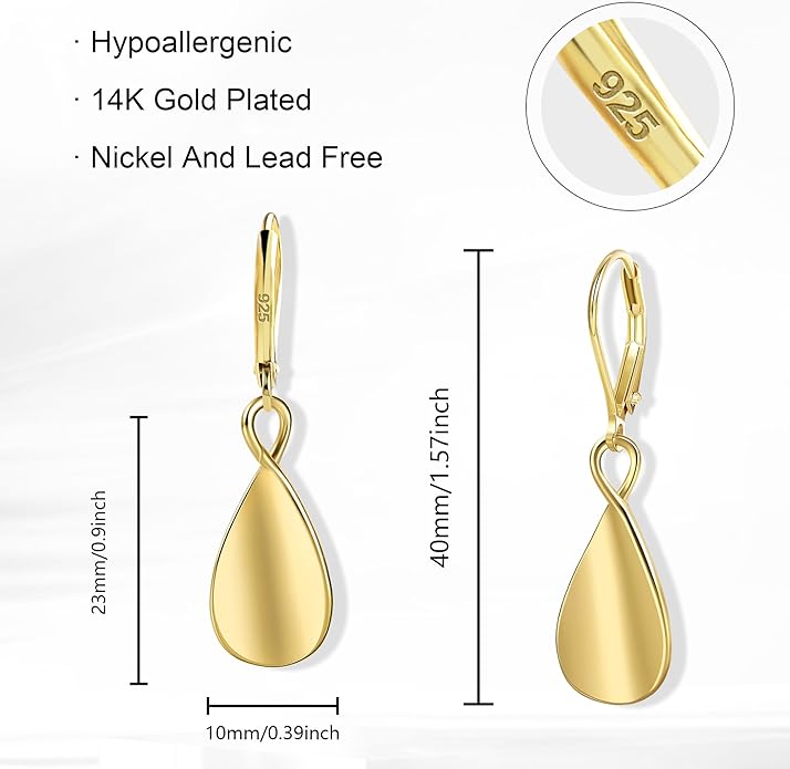 925 Sterling Silver Teardrop Dangle Earrings for Women Leverback Drop Dangle Earrings Jewelry Hypoallergenic Sterling Silver Teardrop Earring for Women Gifts