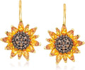 Ross-Simons 3.50 ct. t.w. Citrine and .80 ct. t.w. Smoky Quartz Sunflower Drop Earrings in 18kt Gold Over Sterling