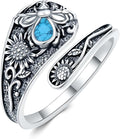 JKR Turquoise Spoon Rings for Women Sterling Silver Vintage Antique Thumb Ring Boho Jewelry Anniversary Birthday Gift for Wife Her Mom