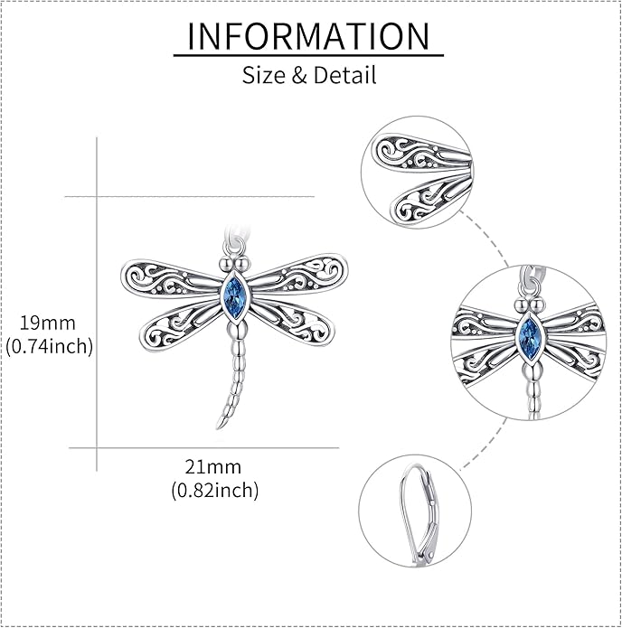 ONEFINITY Dragonfly Earrings 925 Sterling Silver Moonstone Leverback Dragonfly Dangle Drop Earrings Women Jewelry Gifts