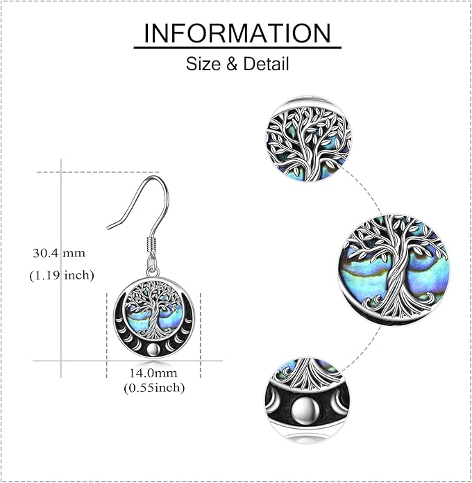 Tree of Life Earrings Sterling Silver Celtic Tree of Life Abalone Shell Dangle Drop Earrings for Women Jewelry
