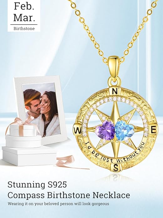 Valentine's Day Gifts for Wife 925 Sterling Silver Double Birthstone Pendant Necklaces I Love You for Always and Forever Necklace Anniversary Birthday Gifts for Wife Girlfriend Mom Her