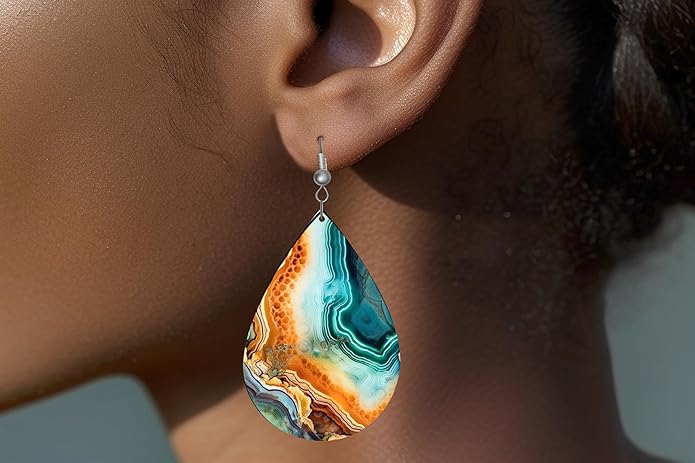 Teardrop Wood Earrings Light Weight Printed Image Dangle Jewelry, Fun and Funky