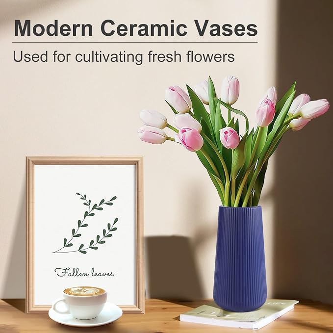 Navy Blue Ceramic Vase, GUKJOB Small Cute Flower Vase - Image 2