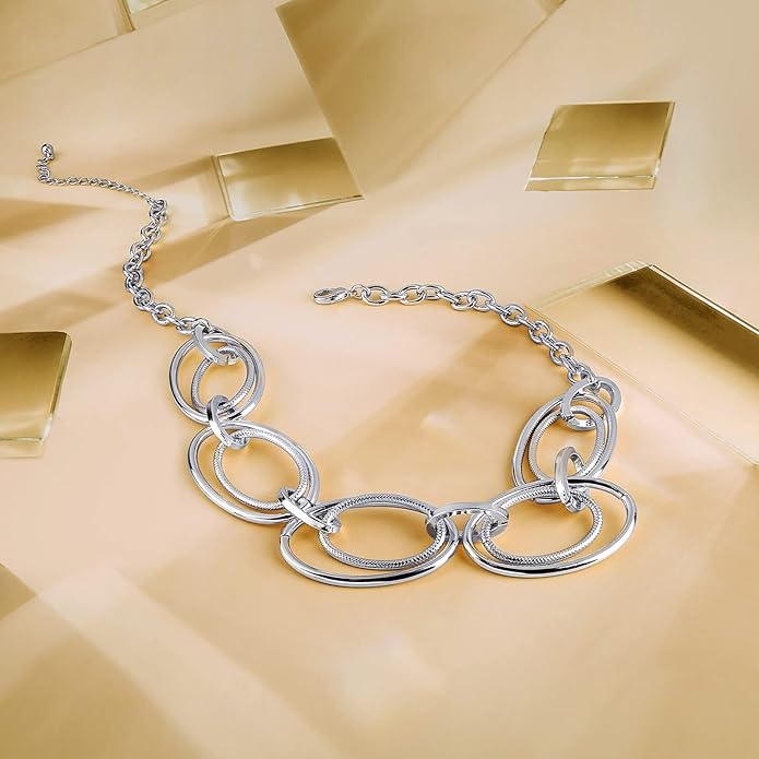 Chunky Gold Necklace for Women: 14k Gold Plated Loop Chain Link Statement Choker Necklace for Women - Chunky Fashion Pendant Jewelry