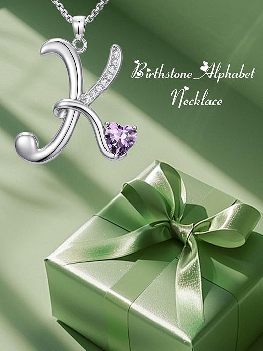 Valentines Day Gifts for Women Alphabet A to Z Initial Birthstone Pendant Necklaces for Women - 18k White Gold Plated Personalized Name Jewelry Valentine Mothers Day Birthday Gifts for Women Her Girlfriend
