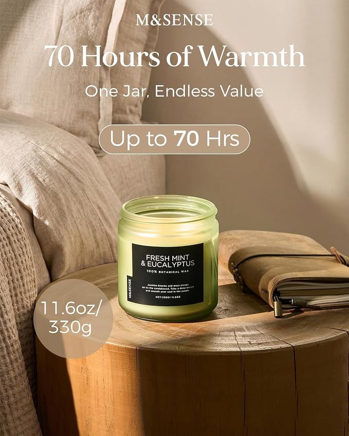 M&SENSE Eucalyptus & Mint Home Scented Candles, 11.6oz Organic Soy Wax - Image 3