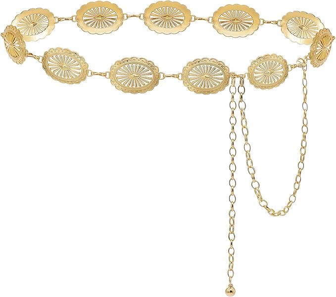 Women's Concho Chain Belt Western Cowgirl Metal Waist Chain Belt for Dress